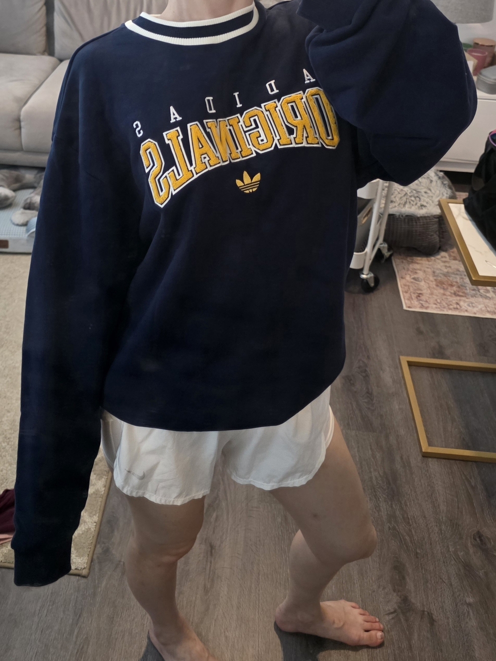 adidas Originals Navy Crewneck with Yellow Logo and White Trim